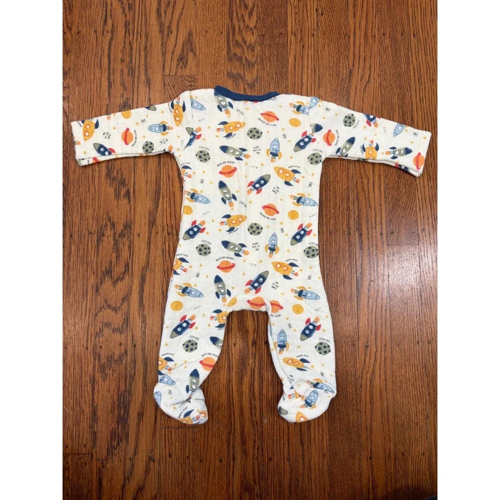 Chickpea Baby Quilted Rocket Ship Space Footie Sleeper White 3-6 Months